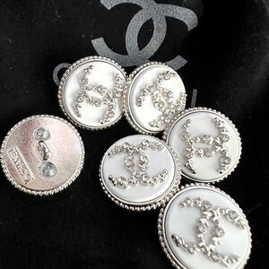 CC logo style/“Set of 6”-20mm/White/Silver faux crystal embellished shan…